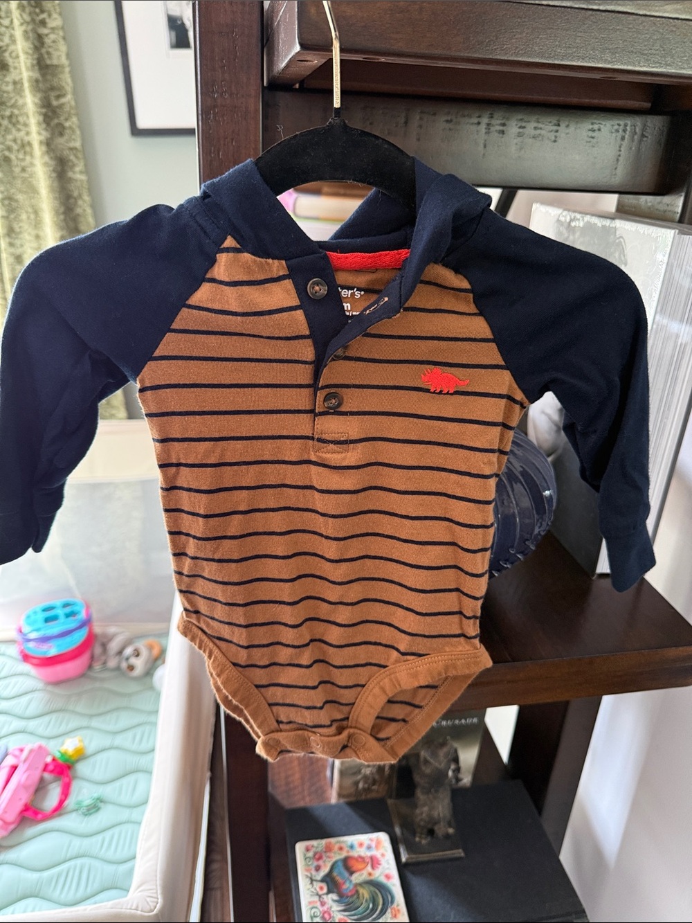 Carters dinosaur striped 9m hoodie bodysuit